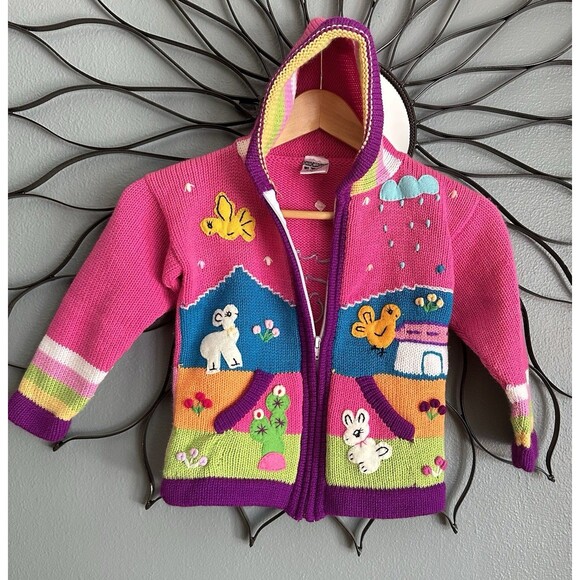 Girls  Embroidered Cardigan Made In Peru pink  embroidered size 8 - Picture 1 of 9